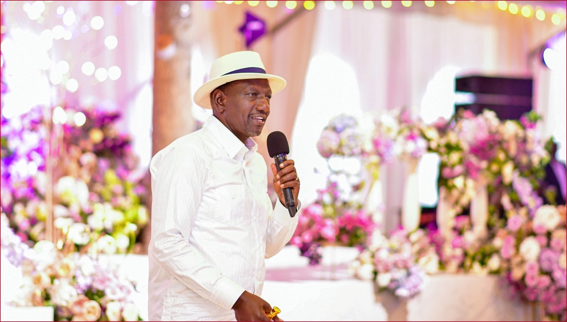 President William Ruto addressing guests at the wedding ceremony of Trans Nzoia senator Allan Chesang.